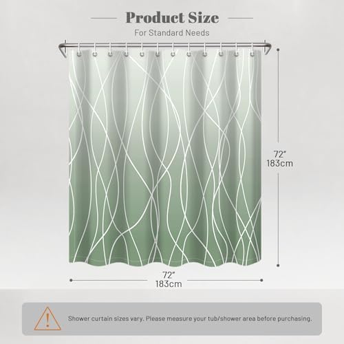 Striped Shower Curtain for Bathroom, Ombre Green, 72" W x 72" L