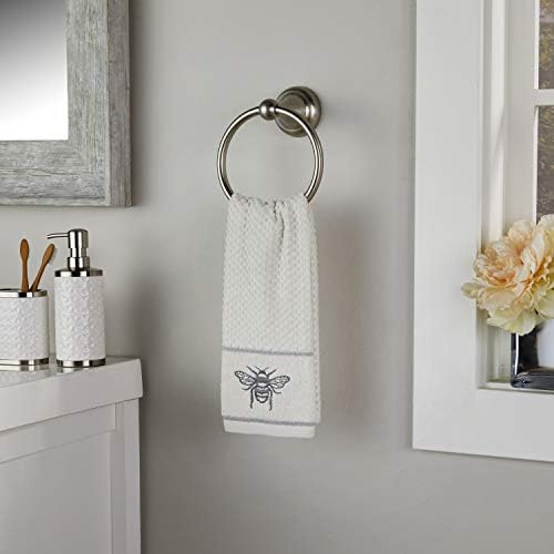 SKL Home Farmhouse Bee Hand Towel Set-2pc, 100% Cotton, Embroidered, White