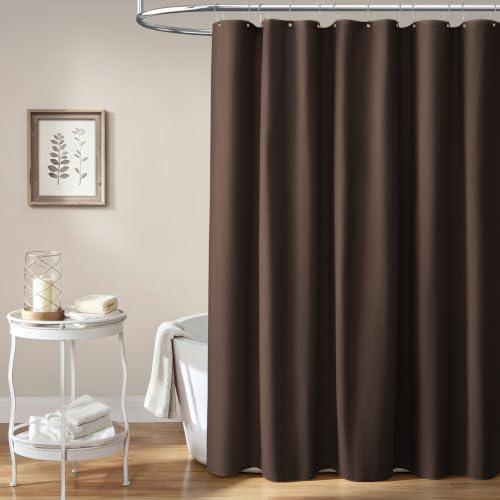 BTTN Brown Linen Textured Waterproof Thick Fabric Shower Curtain Set, 72x72