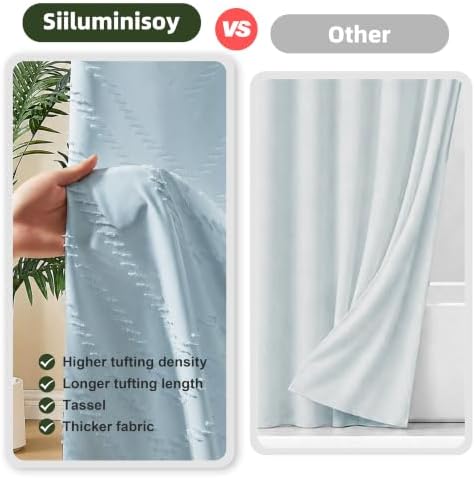 Siiluminisoy Boho Fog Blue Shower Curtain Woven Fabric Cute Shower Curtain, 72 x 72 Tufted Chevron Textured Striped Modern Farmhouse Minimalist for Bathroom