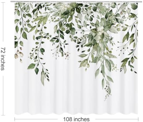 Gibelle Olive Green Eucalyptus Shower Curtain, Floral Print, 108x72