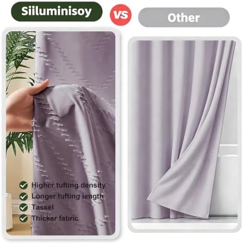 Siiluminisoy Boho Shower Curtain Woven Fabric Purple Cute Shower Curtain Modern Farmhouse Textured Tufted Chevron Striped Minimalist 72 x 72 Bathroom Shower Curtain Set with Hooks