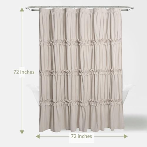 Farmhouse Ruffle Shower Curtain, Camel, 72 x 72 in