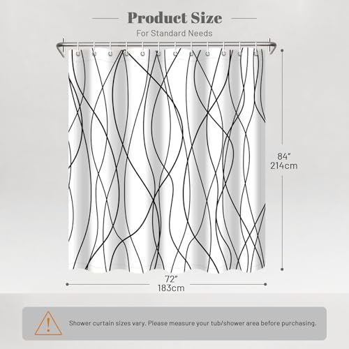 Striped Shower Curtain for Bathroom, White Black, 72" W x 84" L