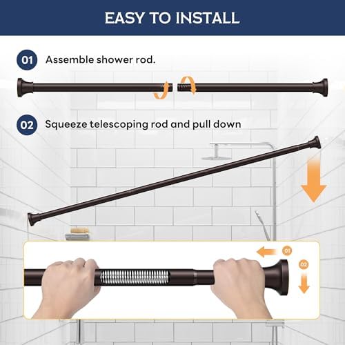 Adjustable Shower Curtain Rod 31-104 Inch, Never Rust Stainless Steel Brown Tension Rod, 1" Heavy Duty No-Drill for Bathroom, Kitchen & Closet