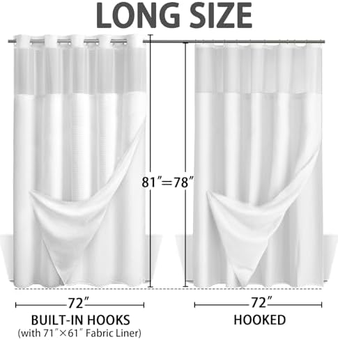 No Hook Shower Curtain with Liner Set Hotel Waffle Curtain White 72W X 81L