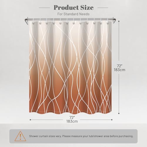 Striped Shower Curtain for Bathroom, Burnt-Orange, 72" W x 72" L