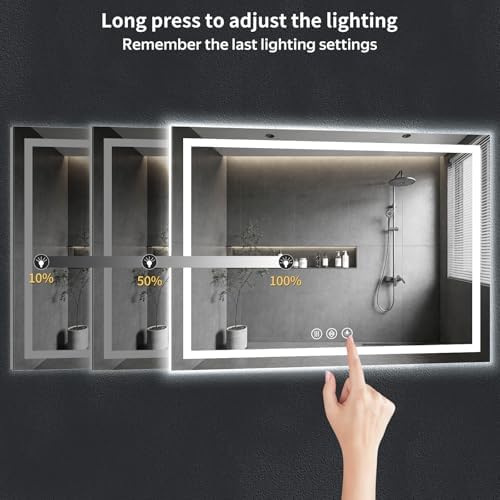 60"x40" LED Bathroom Mirror with Lights, Backlit+Frontlit, Anti-Fog