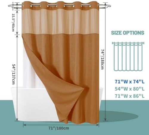 No Hook Waffle Shower Curtain with Snap-in Liner, 71x74 Inch, Burnt Orange