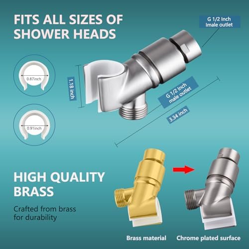 All Metal Handheld Shower Head Holder, Adjustable Shower Wand Holder with Brass Pivot Ball,Shower Arm Holder Mount for Connecting Shower Arm and Shower Hose, BRUSHED NICKEL