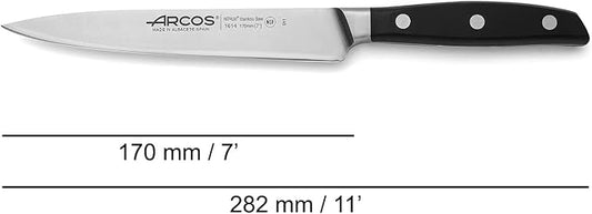 Arcos Forged Sole Fish Knife Forged Stainless Steel 7 Inch. Micarta Handle & Special Silk Edge and Silver Blade 190 mm. Series Manhattan. Black Color Impress and Amaze with Every Cut
