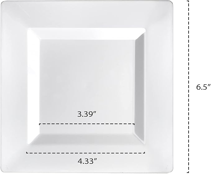 Party Essentials Party Supplies Disposable Classic Square Plastic Plates For Wedding/All Occasions, 6.5", 10-Count, White