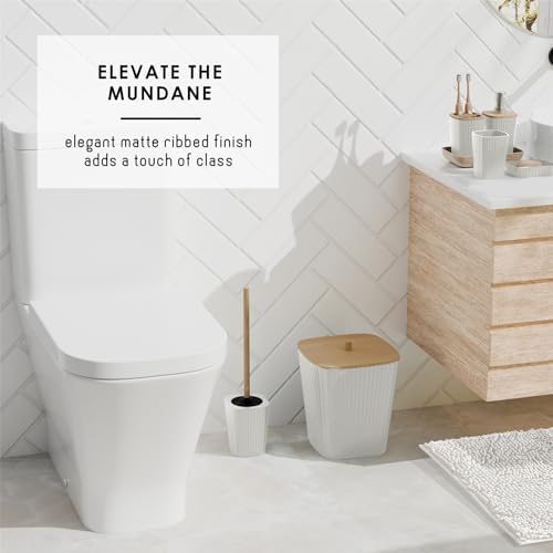 Clara Clark Bathroom Set - White Bathroom Accessories Set, 6PC Bathroom Accessory Set, Bathroom Sets with Bathroom Rugs, Toilet Brush, Trash Can & Soap Dispenser