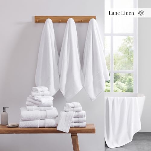 LANE LINEN Bath Towel Set 100% Cotton 3 Piece Soft Absorbent - White