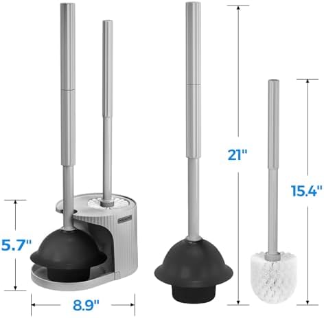 FORASTO 2 in 1 Toilet Plunger and Brush Set,Extended Handle Plunger,Toilet Bowl Brush Plunger Set,Bathroom Cleaning Tools,Cleaning Brush,Toilet Brush Plunger Combo,Charcoal Gray(20.8inch)