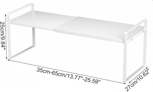 Expandable Cabinet Shelf Organizer Adjustable Storage Rack Stackable Metal Home Organization for Kitchen Pantry Spice Cupboard Under Sink Countertop - White, 1 Pack