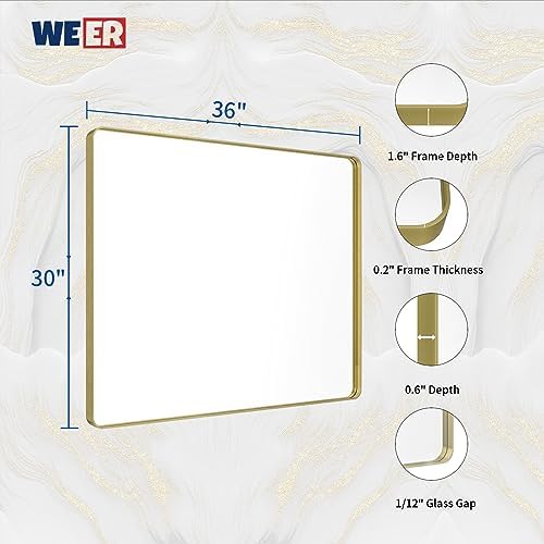 WEER Gold Bathroom Vanity Mirror 36X30 Inch