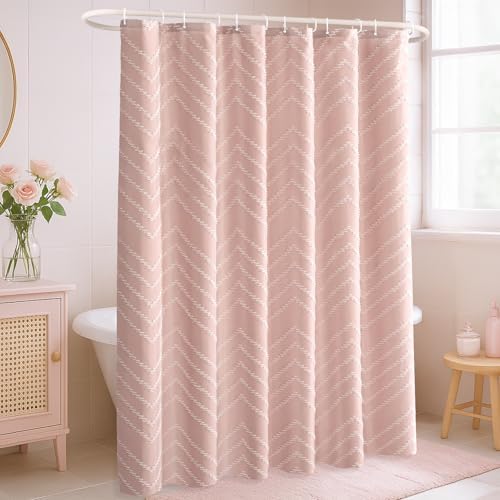 Blush Pink Boho Fabric Shower Curtain 72 x 90 Inches