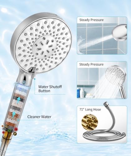 SR SUN RISE Filtered Shower Head with Handheld High Pressure 9 Spray Mode Showerhead Detachable Shower Head Water Softener Filters Beads for Hard Water Remove Chlorine 4 Filters Chrome