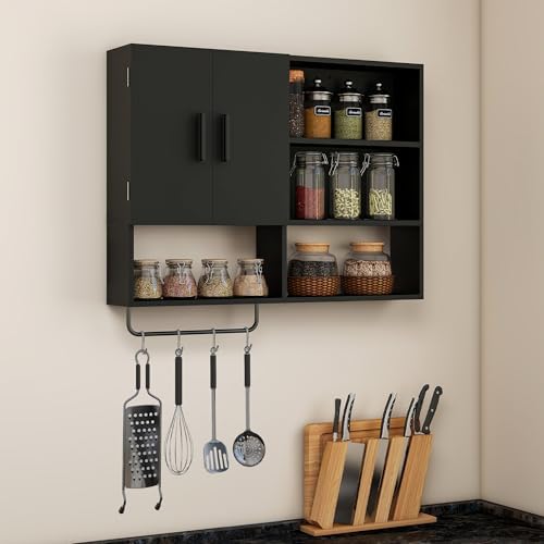 Bathroom Wall Cabinet, Medicine Cabinet with 2 Doors, Black