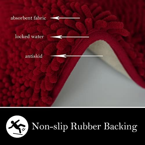 Bathroom Rugs Chenille Bath mat 2 Piece Set, Super Absorbent, Strong PVC Non Slip Backing, Bath mats for Bathroom, Plush Shaggy, Thick, Machine Washable, Bathtub, Toilet.(Burgundy)