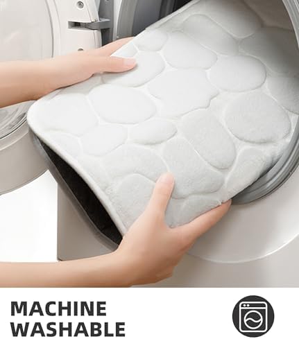 YIHOUSE Memory Foam Runner Rug, Cobblestone Bathroom Runner Rugs Super Water Absorbent Bath Mats for Bathroom Machine Washable Bath Rugs for Hallway Bedroom Laundry Room(20 x 47,White)