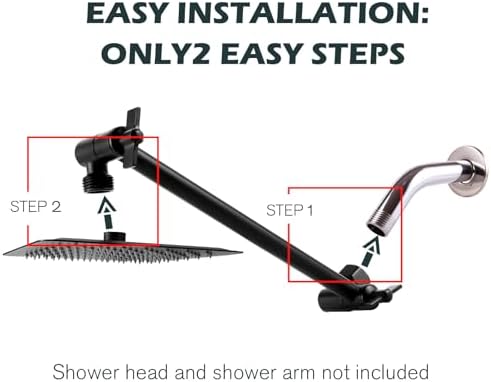 Heavy Duty Adjustable Shower Arm, 11" 100%Brass Extension with Gear Lock Teeth & Swivel Nut,Strong Load Support, No Sagging, Keeps ShowerHead Straight, Leak-Free, G1/2 NPT(Matt Black)