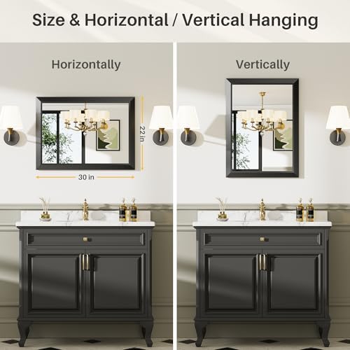 Briivue Black Metal Framed Bathroom Wall Mirror, 22x30 Inch