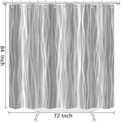 Moonslim Grey Ombre Shower Curtain, Modern Wavy Abstract Gray Striped Line Bathroom Curtain, Waterproof Fabric Bath Decor, 72 x 84 Inch