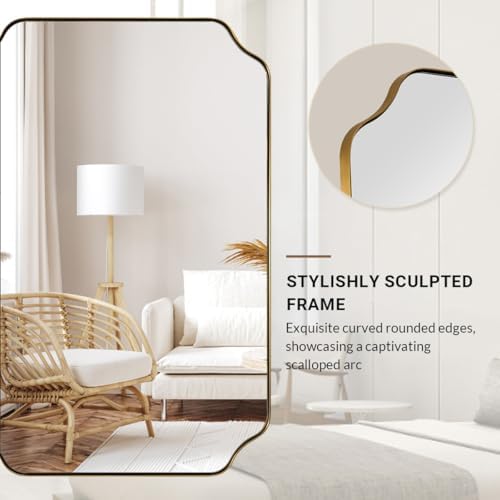 ANDY STAR 22X30 Inch Brushed Gold Scalloped Mirrors for Bathroom Sink