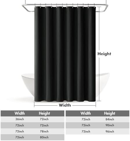 MIULEE Linen Fabric Shower Curtain Black W72*L72 12 Metal Hooks