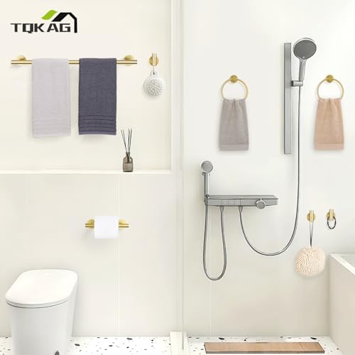 TQKAG 8-Pieces Bathroom Hardware Set, Brushed Gold Towel Bar Set 23.6 Inch