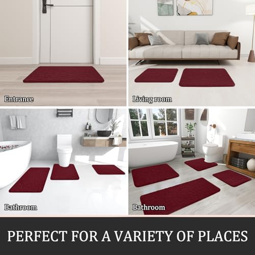 YIHOUSE Bathroom Rugs Mat Set, Memory Foam Bath Mat 3 Piece Red