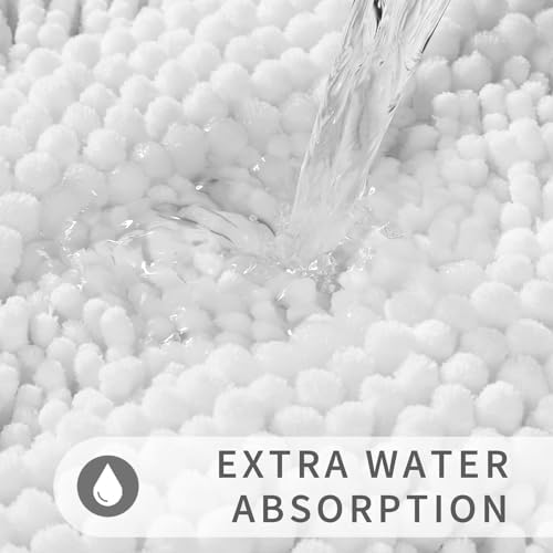 Yimobra Toilet Rugs U Shaped Washable 24 x 20, Non Slip and Super Absorbent Toilet Mat, Quick Dry, Ultra Luxury Microfiber Chenille Plush Fluffy Contour Bath Rugs for Toilet Base, White
