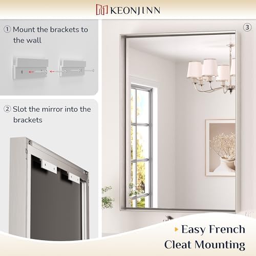 Keonjinn 48x24 Inch Nickel Bathroom Mirror for Over Sink, Rectangular