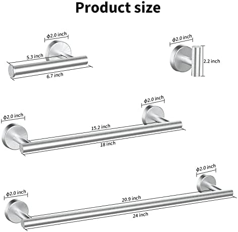 Newfun 10Pcs Brushed Nickel Bathroom Hardware Set - Includes 24&18inch Towel Bar, Robe Hook, Toilet Paper Holder, 2 Pack 5 Piece Bathroom Accessories Set Stainless Steel Wall Mounted