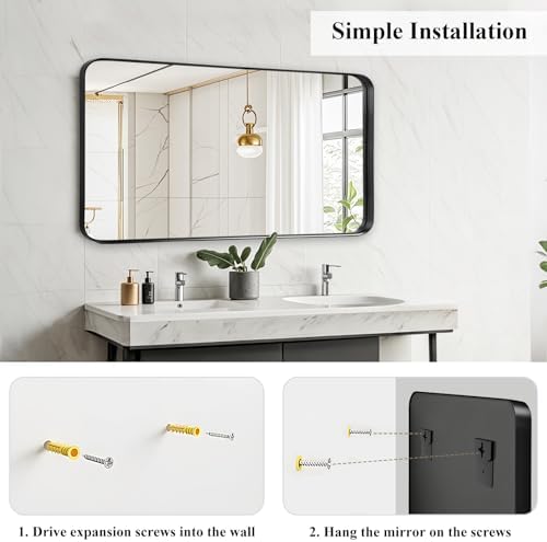 Black Bathroom Vanity Mirror Over Sink 28x48, Large Wall Rectangle Mirror