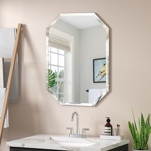 Silver Wall Mirror-Beveled Edge Frameless Mirror for Bathroom, Vanity, Bedroom, Rectangle Mirrors (20X28inch)