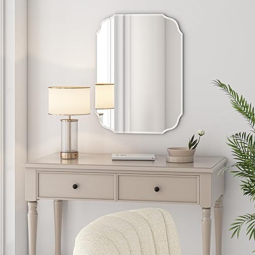 Silver Wall Mirror-Beveled Edge Frameless Mirror for Bathroom, Vanity, Bedroom, Rectangle Mirrors (28X20inch)