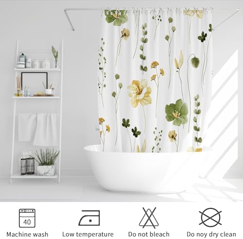 Gibelle Olive Green Beige Watercolor Floral Fabric Shower Curtain, 36x72