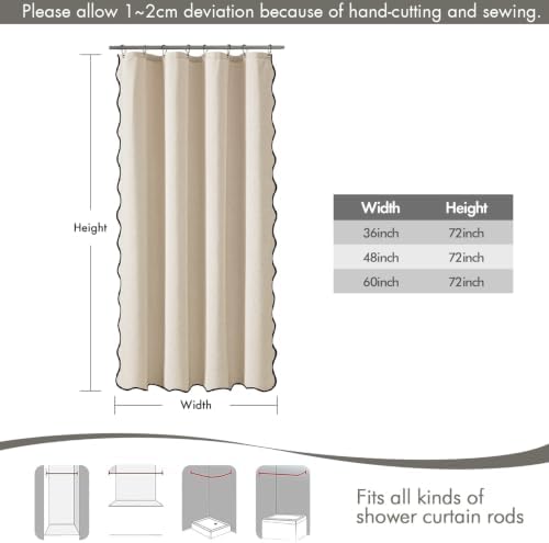 MIULEE Cream Scalloped Linen Shower Curtain 48x72 Inches