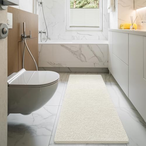 LOCHAS Luxury Bathroom Rug Shaggy Bath Mat 24 x 70 Inch, Cream White