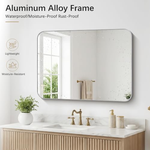 DESBING 40"x30" Bathroom Mirror for Over Sink, Silver Framed Wall Mirror