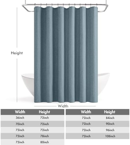 ANRODUO Dusty Blue Extra Long Linen Fabric Shower Curtain Set - W72xL96