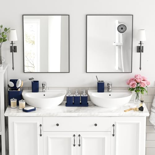 Bathroom Accessory Set - Bathroom Set, 27PC Bathroom Accessories Set, Navy Blue Bathroom Sets with Shower Curtain and Rugs, Mini Trash Can, Toilet Brush, Trash Can & Soap Dispenser