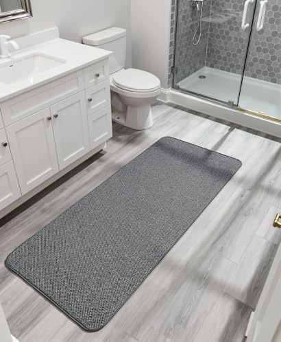 Bosap Bath Mat,Ultra Thin Bathroom Runner Rugs,Large Bath Mats for Bathroom,Quick Dry,Non-Slip,Machine Washable,Low Pile,Bath Rug,Shower Outside,Sink,Home Decor Accessories.Dark Grey,3'x5'(36x60inch)