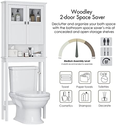 Spirich Bathroom Over the Toilet Storage Cabinet with Glass Doors, White