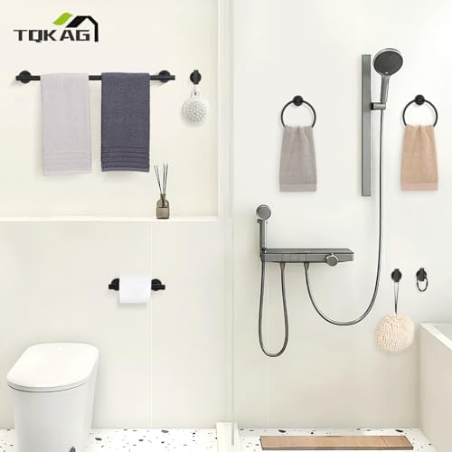 TQKAG 8-Pieces Bathroom Hardware Set, Matte Black Bath Towel Bar Set 23.6"
