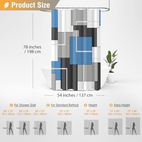 BTTN 54x78 Stall Geometric Waterproof Fabric Shower Curtain, Moonlight Blue