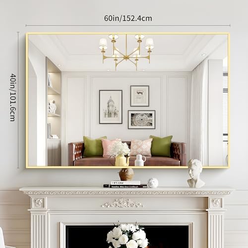 COFENY 40x60inch Gold Bathroom Mirror, Gold Rectangle Mirror with Frame, Large Rectangular Wall Mirrors for Bathroom, Living Room, Hair Salon, Big Farmhouse Mirror Hang Horizontal/Vertical